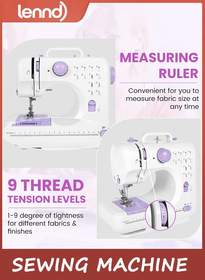 LENND Sewing Machine with 12 Stitch Patterns, Adjustable 2-Speed Control, Foot Pedal & LED Light, 32-Color Thread Set, Portable Mini Electric Sewing Kit for Home Projects, Kids & Adults - Image 3